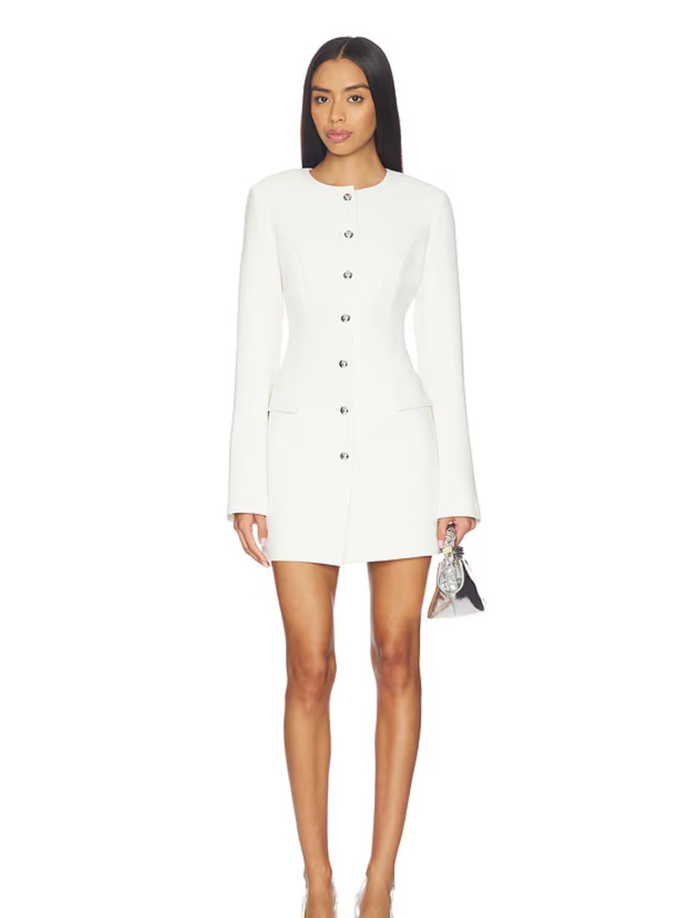 Lovers + Friends White Long-Sleeve Button Front Mini Dress
